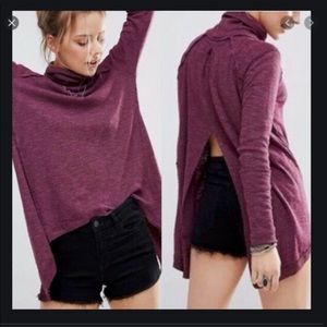 We The Free Juicy Open Back Plum Sweater Medium Turtleneck Cowl Neck Long Sleeve